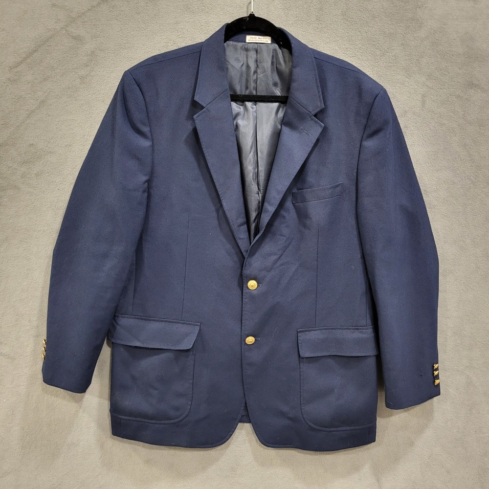 Louis Martin Navy‎ Blue Blazer Jacket Men's Size 44R Gold Button Wool Blend